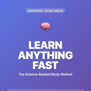 May include: Book cover with a gradient blue and purple background. The title "LEARN ANYTHING FAST" is in large white letters. The book is about study skills and features a brain graphic. The author is Luisa Lauenstein.