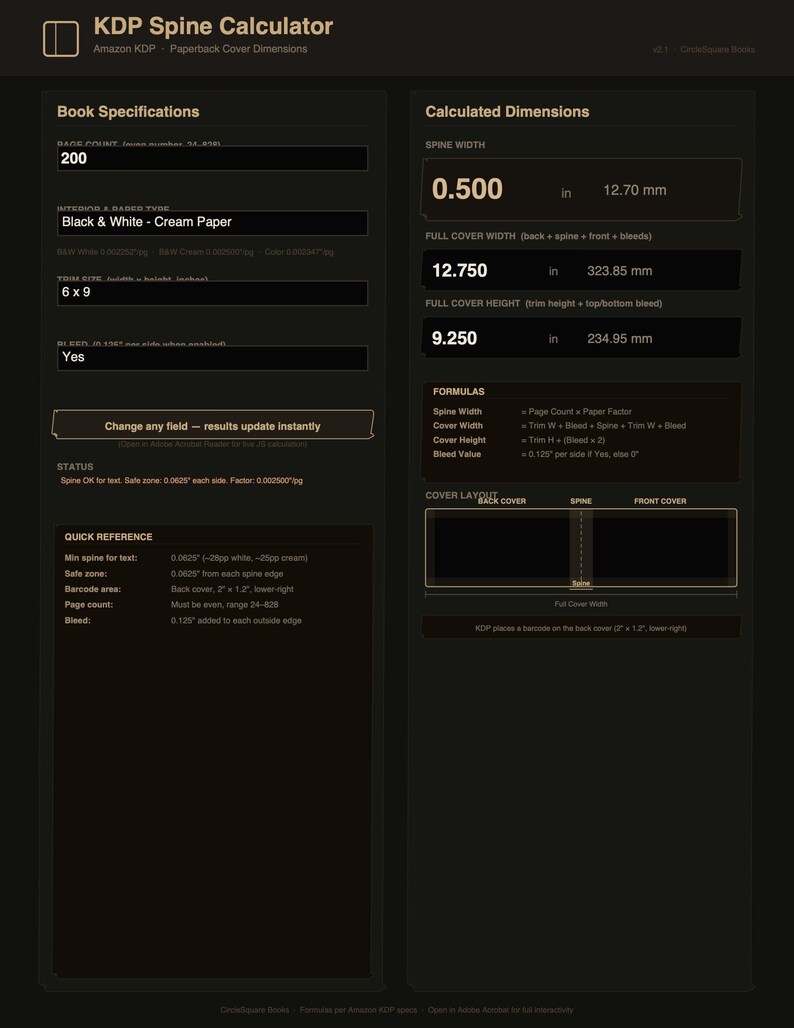 Calculadora de lomo KDP / PDF interactivo / Dimensiones de la cubierta de la edición de bolsillo de Amazon / Herramienta de autopublicación imagen 2
