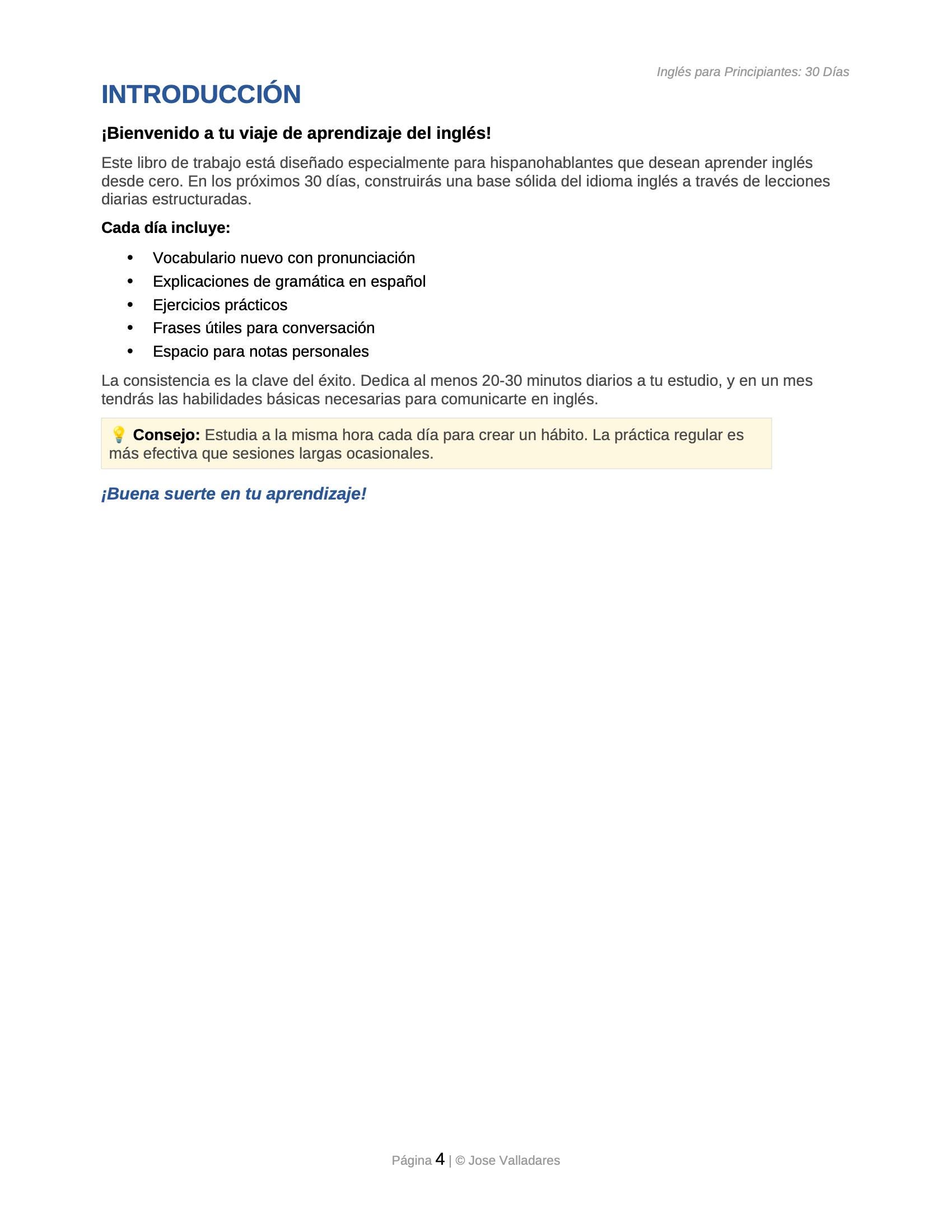 Inglés para Principiantes PDF / 30 Días de Ejercicios / Aprender Inglés ...