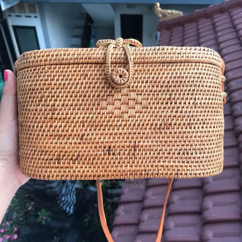 Handwoven Sling Bag Oval Shape Rattan Bag Vintage Fall Autumn Etsy