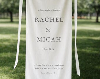 Leinen Stoff Hochzeit Willkommensschild | Modernes, klassisches anpassbares Design