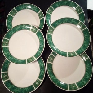 Gibson Royal Duchess Set Of 6 Green Cream Dinner Plates 9 5/8”