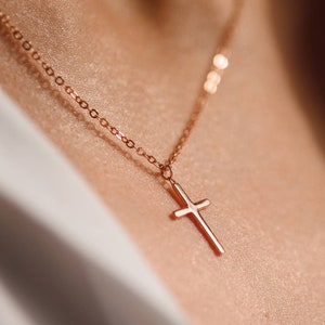 Dainty Cross Necklace by Emivia | Rose Cross Necklace | Sterling Silver Cross Necklace | Cross Necklace for Women