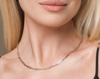 Sterling Silver Paperclip Chain Necklace | Adjustable Layering Jewelry