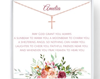 Personalized Sterling Silver Cross Necklace, First Communion Gift