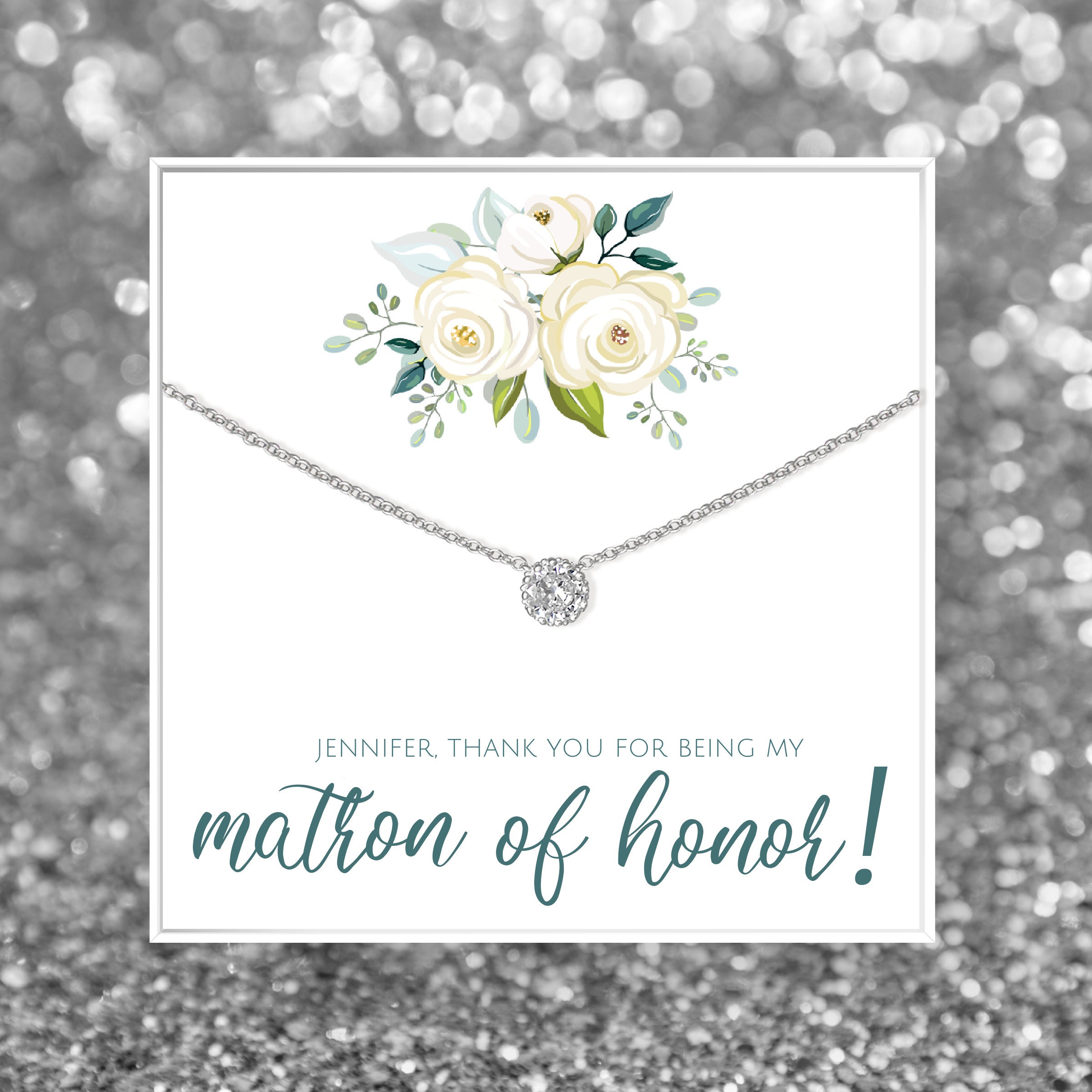 Matron of Honor Thank You Gift | Personalized Thank You for Being My Matron of Honor Necklace | Matron of Honor Gift | AZURE Collection