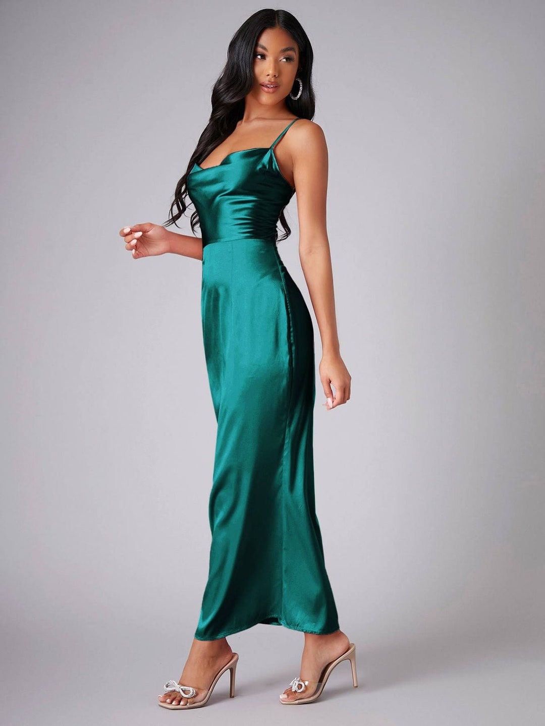 Emerald Green Satin Dress Emerald Green Satin Gown Evening Dress Etsy