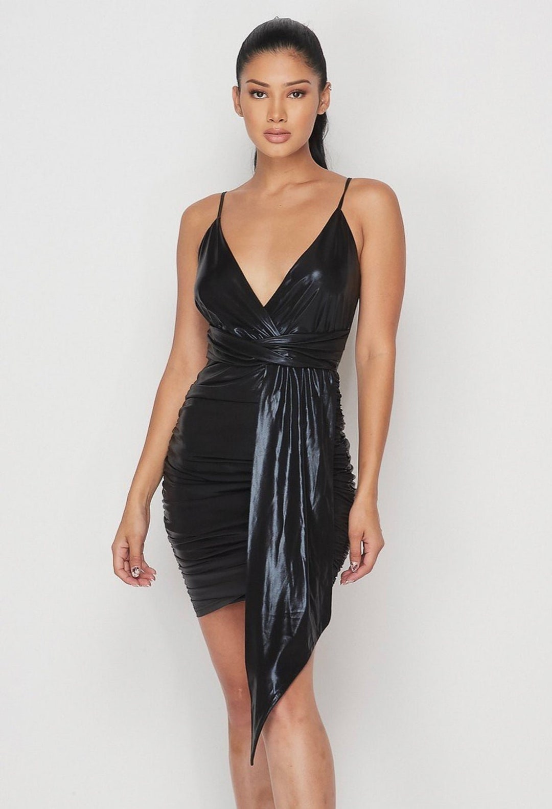 Black Cotton Dress With Neon Metallic Detailing