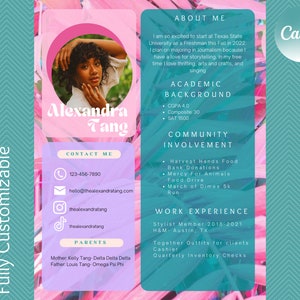 Colorful Resume -- Sorority Recruitment Template Creative Resume Template Canva Resume Instant Download Sorority Rush Template