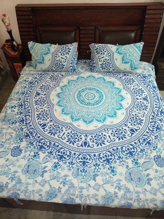 Traditional Jaipur Duvet Cover Queen Size Peacock Feather Mandala Doona Cotton Throw Bohemian Doona Cover Boho Quilt Cover