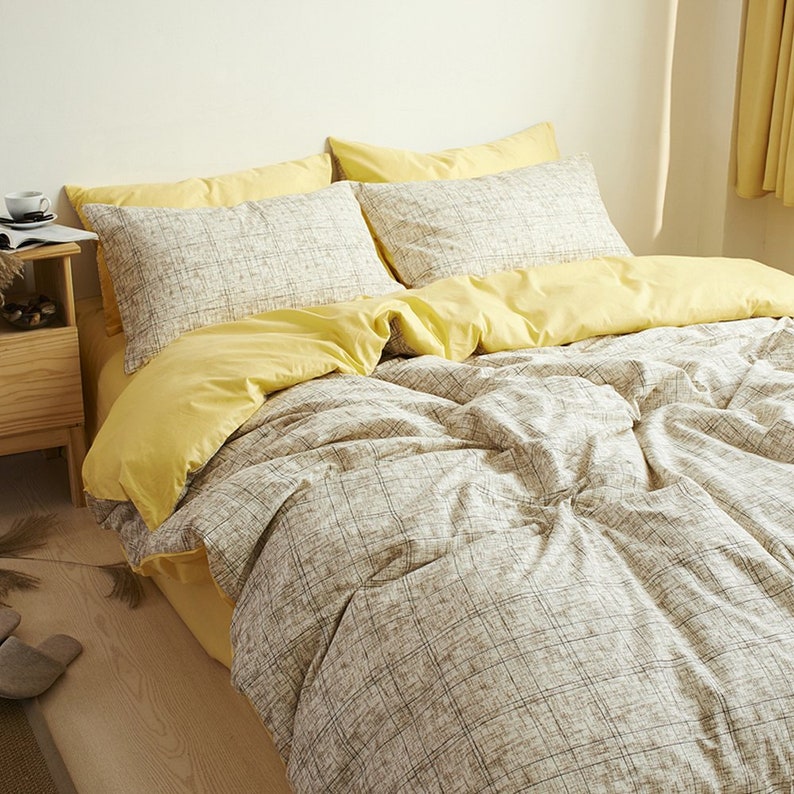 Queen Size Yellow Duvet Cover Set Plaid Duvet Cover With 2 Etsy