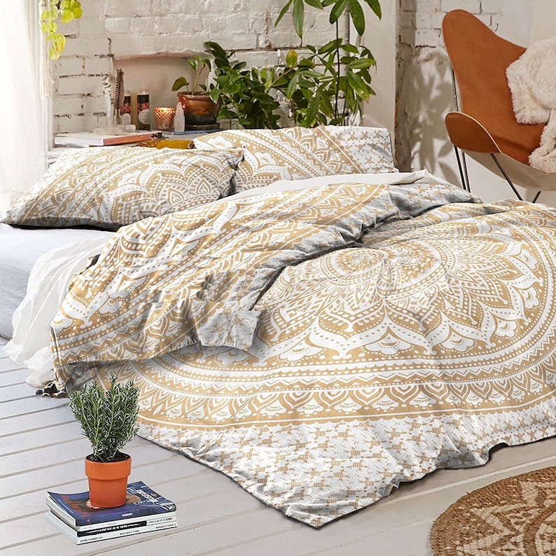 Red Ombre Mandala Bedspread Bed Cover With Pillow Case Indian Handmade Bed Sheet