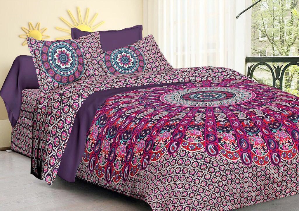 Indian Round Mandala Quilt Cover Matching Pillowcases Boho Etsy
