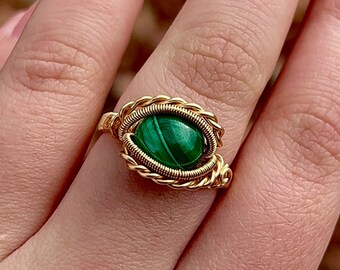 Malachite Twisted Ring Size 8