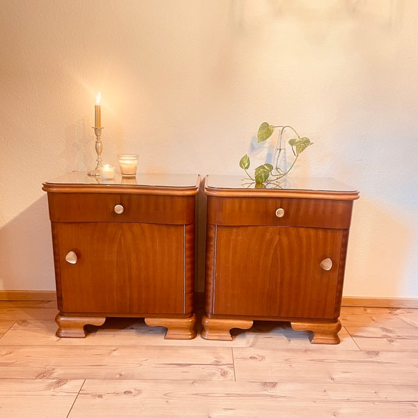 1 of 2 Vintage Dresser Brown Gold Bedside Table Nightstand Side Table Vintage France MidCentury Wooden Dresser
