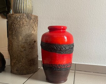 Vintage Bodenvase Bay Keramik 630 41 rot fat Lava Vase Pampasgras