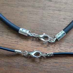 Black rubber chains 2 mm or 4 mm + silver or gold colored clasp + many lengths available 38 40 42 45 50 55 60 80 100 cm