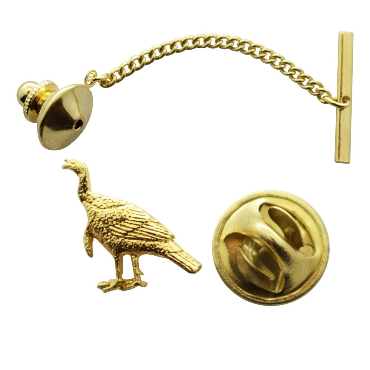 24K Gold Plated Turkey Single Posted Pin Tie Tack 