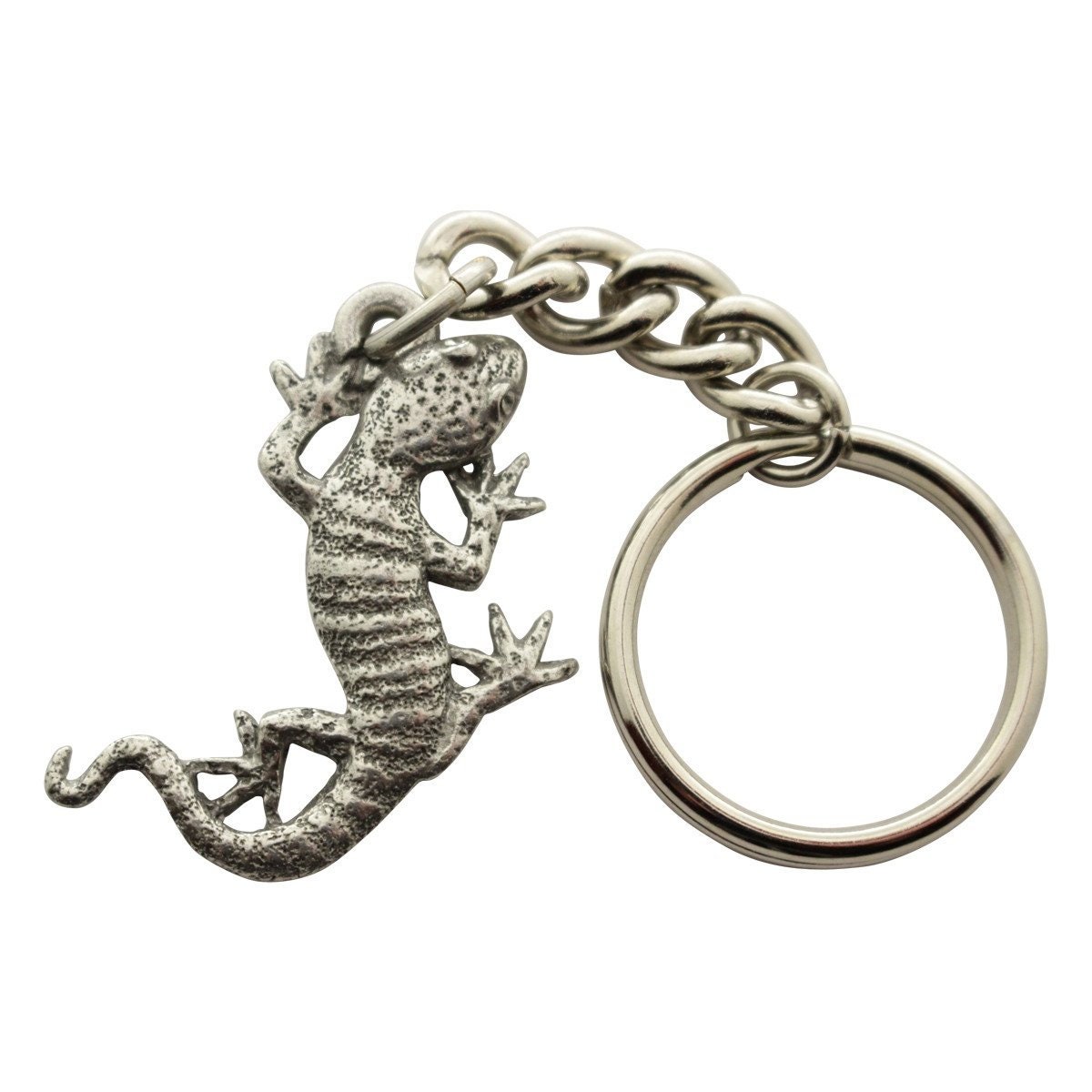 Gecko Keychain Antiqued Pewter Keychain Etsy