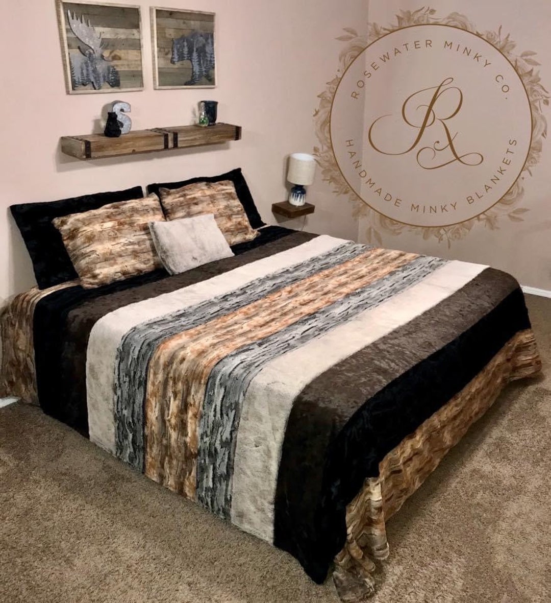 King Size Strip Style Minky Blanket Etsy