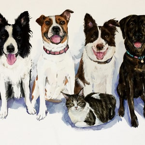 multiple pet portraits, custom dog portraits, custom pet portraits, gift for pet lover, pet paintings, dog memorials, pet memorials, pet art