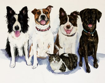 multiple pet portraits, custom dog portraits, custom pet portraits, gift for pet lover, pet paintings, dog memorials, pet memorials, pet art