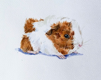 Custom Guinea Pig Portrait, Hand-Painted Watercolor Pet Art, pet gift idea, memorial pet portrait
