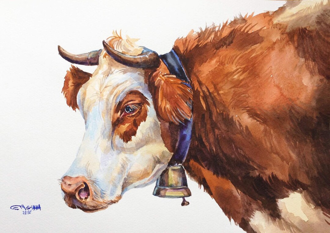 原画　牛　動物画　絵画　アクリル画　現代アート　細密画　一点物　手描き Amazon.co.jp: オリジナルの動物画牛アートキャンバスにアクリル