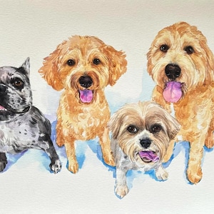 Custom multiple pet portrait from photo, personalized animal family painting, dog, cat group painting, memorial gift image 14