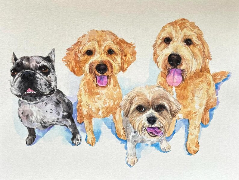 Custom multiple pet portrait from photo, personalized animal family painting, dog, cat group painting, memorial gift image 14