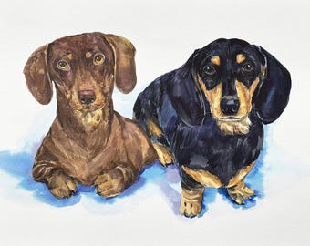 Custom Watercolor Pet Portrait: Two Pets on One Canvas, dog portrait, personalized pet art