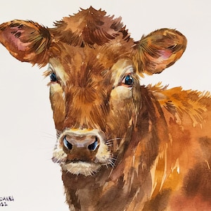 Custom cow portrait, cow painting, custom calf portrait, commission cow watercolor, cow drawing, calf painting, Mother's day gift, cow art