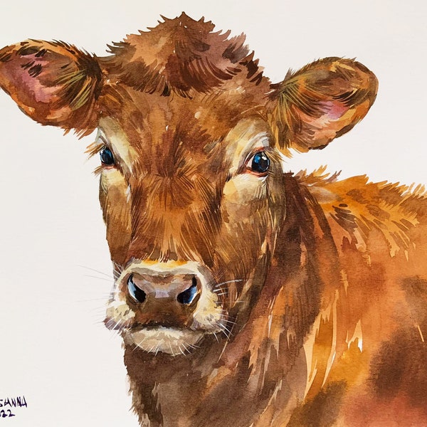 Portrait de vache personnalisé, peinture de vache, portrait de veau personnalisé, aquarelle de vache sur commande, dessin de vache, peinture de veau, cadeau fête des mères, art de vache