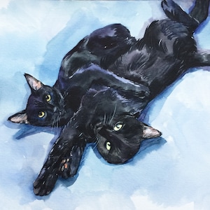 Hand-painted pet portrait, multiple pet portrait, double pet portrait, cats together, commission pet art, pet from photo, Mother&#39;s Day gift