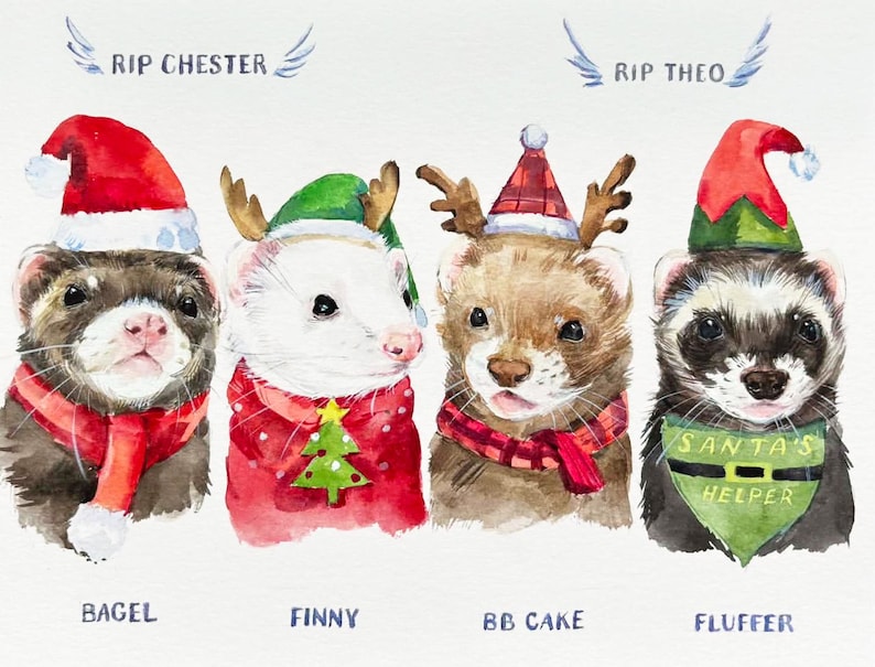 Custom multiple pet portrait from photo, personalized animal family painting, dog, cat group painting, memorial gift image 2