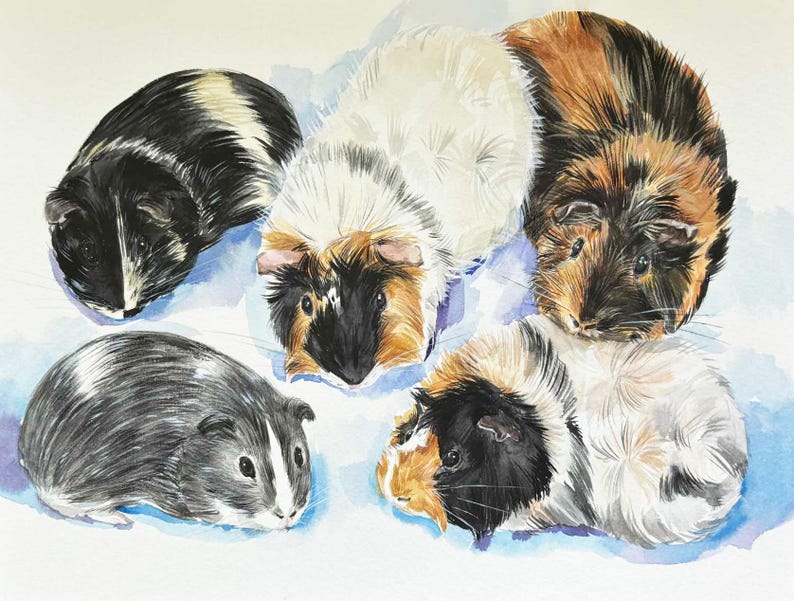 Custom multiple pet portrait from photo, personalized animal family painting, dog, cat group painting, memorial gift image 12