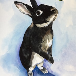 Hand-painted bunny portrait, bunny pet watercolor, bunny drawing, rabbit painting, memorial pet art, bunny lover gift, great idea for a gift