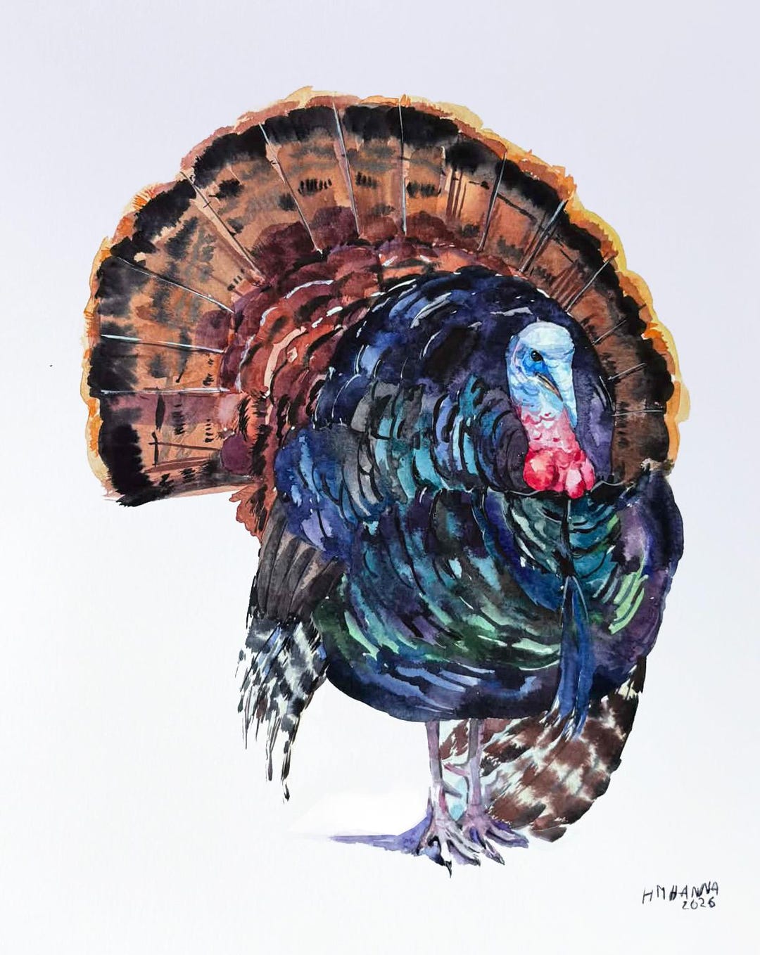 Wild Turkey Original Watercolor Painting, Rustic Nature Wall Decor ...
