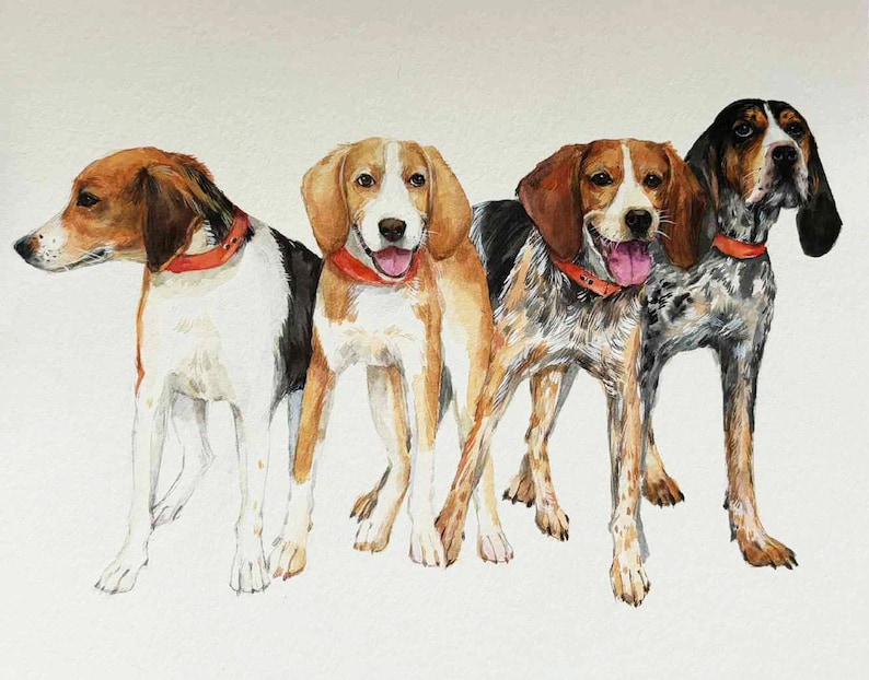 Custom multiple pet portrait from photo, personalized animal family painting, dog, cat group painting, memorial gift image 4