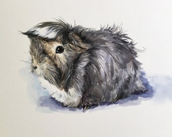 Retrato de mascota personalizado en acuarela, arte original pintado a mano, retrato de conejillo de indias, retrato de conejo, arte conmemorativo de conejillo de indias