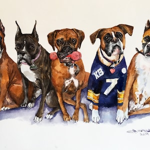 HAND PAINTED multiple pet PORTRAIT, Custom pet portrait, Triple pet portrait, Four dogs painting drawing, gift for him, gift for loved one
