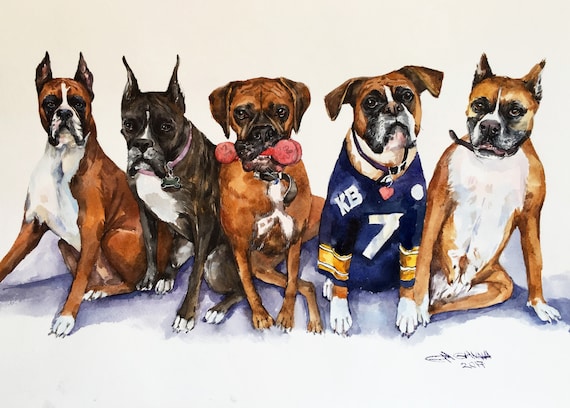 Custom Watercolor Pet Portrait, Multiple Pets on One Canvas