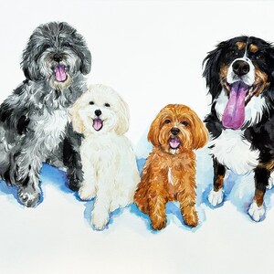 Custom multiple pet portrait from photo, personalized animal family painting, dog, cat group painting, memorial gift image 5