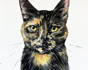 Custom cat portrait, Original watercolor painting from photo, personalized pet memorial gift