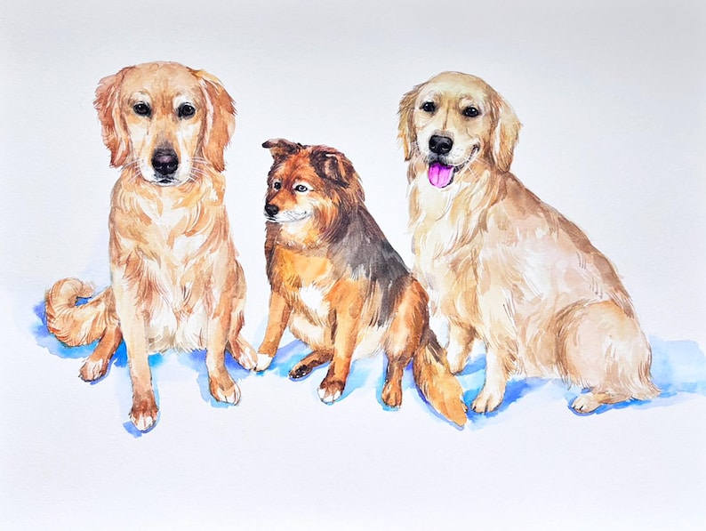 Custom multiple pet portrait from photo, personalized animal family painting, dog, cat group painting, memorial gift image 17