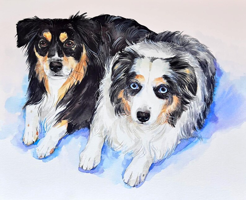 Custom multiple pet portrait from photo, personalized animal family painting, dog, cat group painting, memorial gift image 15