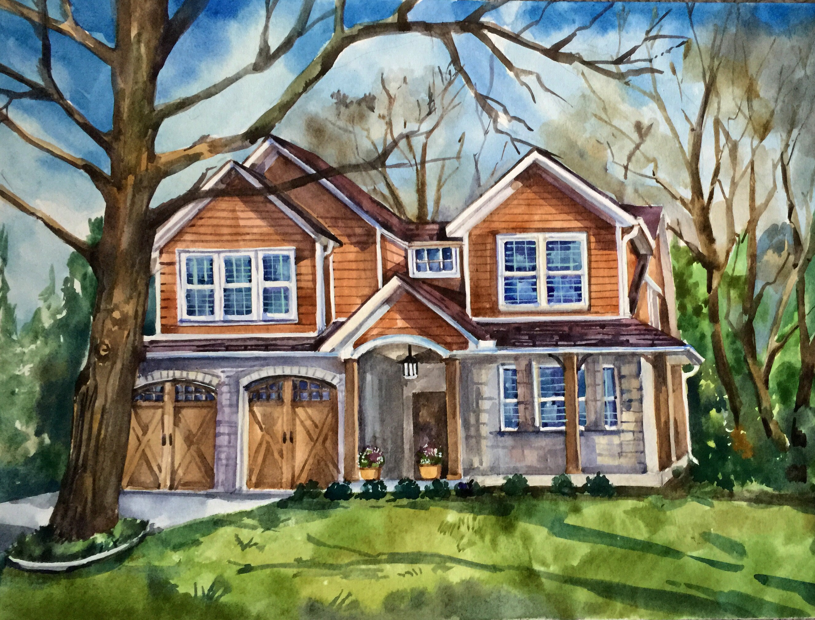 Custom House Portrait Watercolor Painting, Personalized Home Art From ...