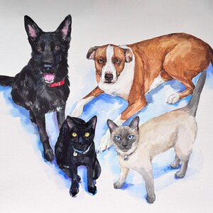 Custom multiple pet portrait from photo, personalized animal family painting, dog, cat group painting, memorial gift image 16