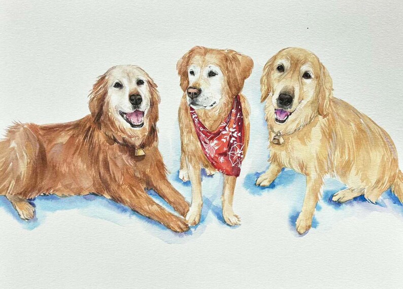 Custom multiple pet portrait from photo, personalized animal family painting, dog, cat group painting, memorial gift image 13