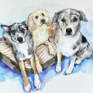Custom multiple pet portrait from photo, personalized animal family painting, dog, cat group painting, memorial gift image 6